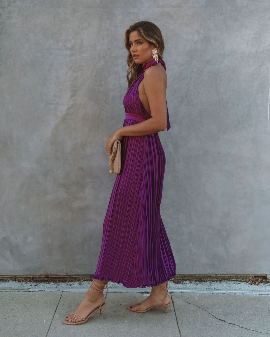 Kollins Pleated Halter Midi Dress ...